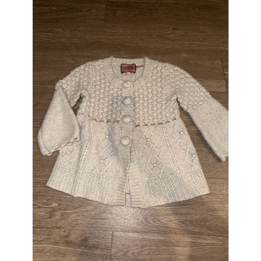 Juicy Couture Cream Textured Knit Cardigan with Covered Buttons